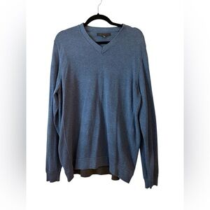 Men's Blue V-Neck Sweater 100% Cotton Kenneth Cole